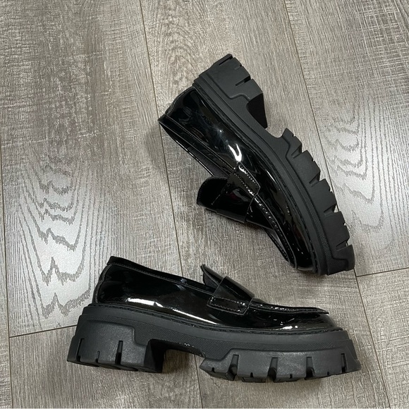 H&M Platform Chunky Black Patent Loafers Size 38 US8 - Picture 2 of 13